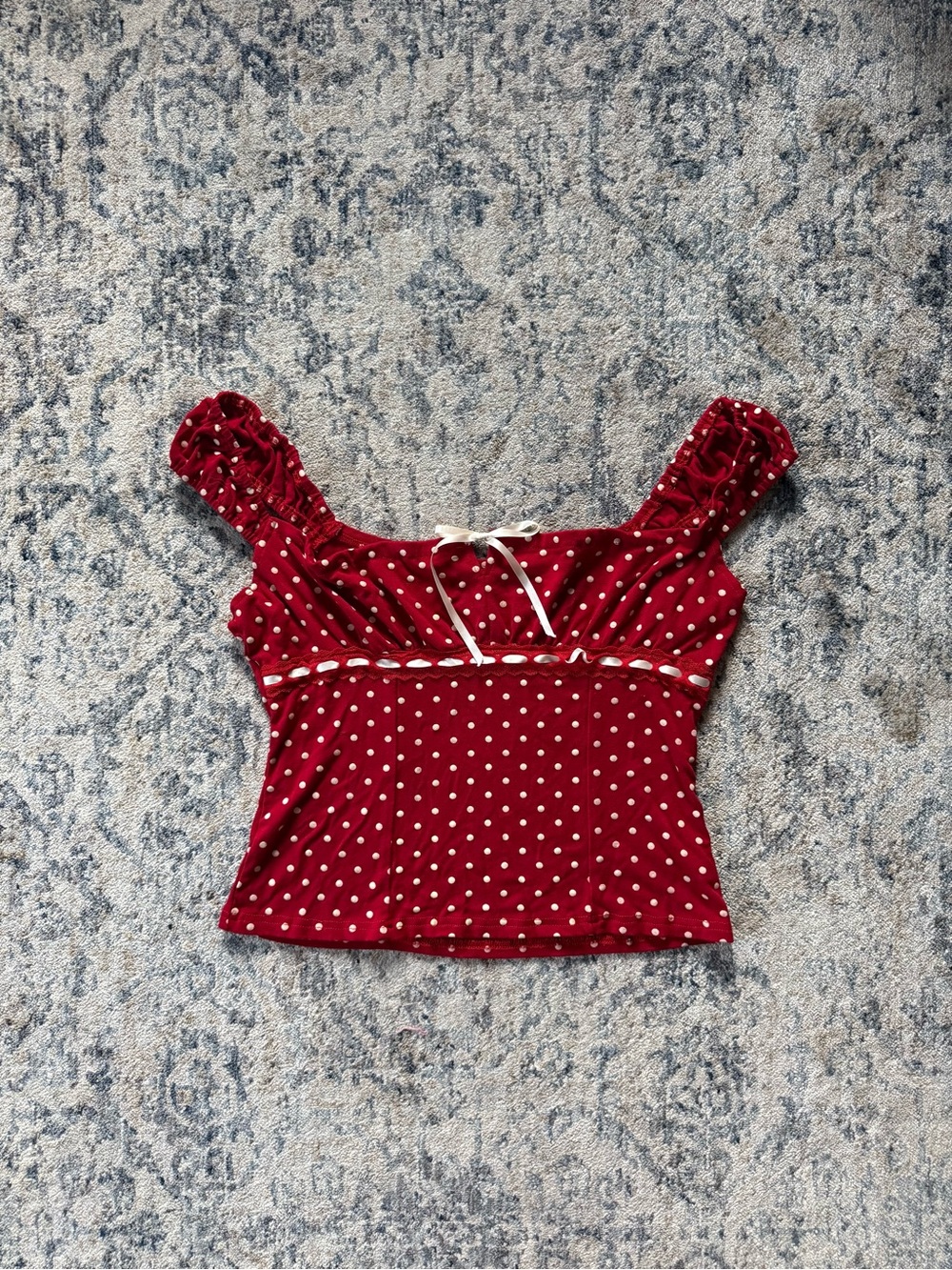 Red Polka Dot Ruffle Sleeve Crop Top